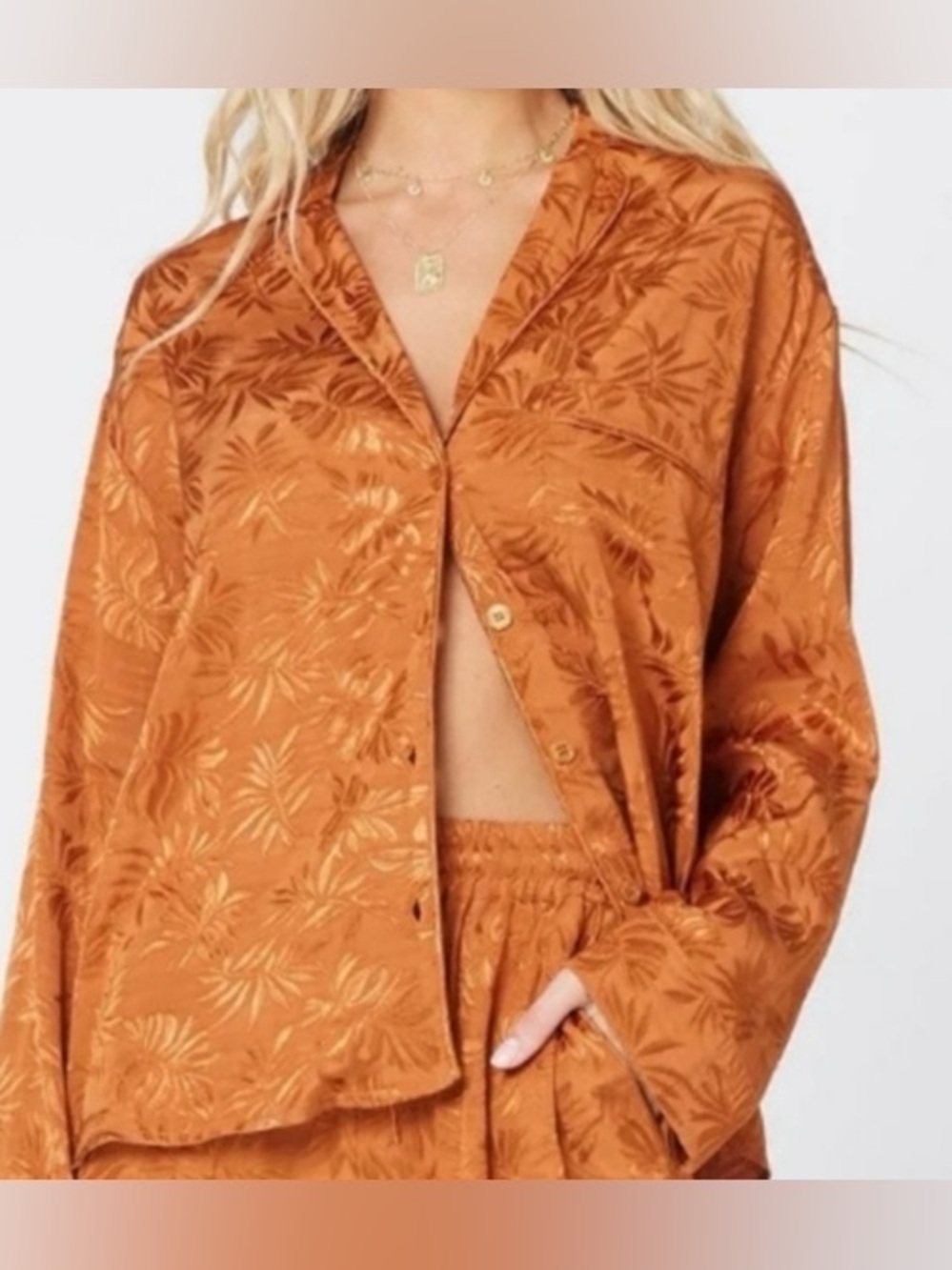 L*Space Brown Amber Floral In Your Dreams Pajama Top